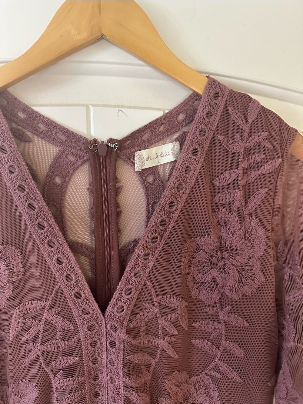 Altar'd State Mauve Brown Embroidered V-Neck Maxi Dress - Picture 2 of 2